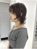 マッシュウルフ黒髪パーマ レイヤーカット ウルフカット