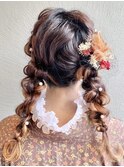 ロング　ゆるふわ　ヘアメ　ツイン編み下ろし　大阪