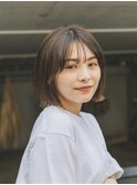 ボブ　ホワイトグレージュ　デジタルパーマ　チェリーブラウン