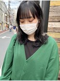 【三ツ井純】コテ巻き風パーマ 黒髪 ぱっつん前髪 小顔