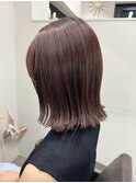 ピンクベージュ/暗めカラー/外ハネボブ/１０代２０代３０代/ボブ