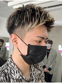 アップバングツーブロックバーバーフェードツイストメッシュ