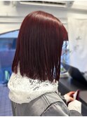 【白石】ブリーチなし10トーンワインレッド赤髪暖色ボブ原宿学割