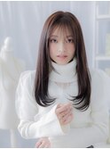 ストレートロング/シースルーバング/レイヤーカット/アッシュg