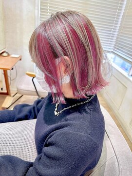 ヌフ(neuf) ピンク/アッシュベージュ/セクションカラー/バイカラー