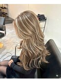 ハイライトミディアムヘア暗めカラーデザインカラー