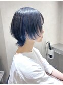 大人可愛い寒色系透明感カラーショートボブレイヤーウルフ
