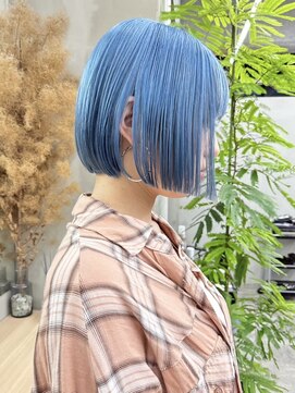 ギークス(GEEKS) 【GEEKS渋谷】水色/切りっぱなしボブ/イベントカラー/ハイトーン