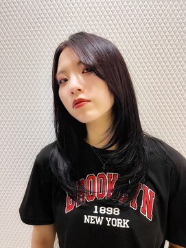 サロンドフィール 永山店(Salon de feel) 【Salon de feel】エンドカラーワインレッド ロングローレイヤー