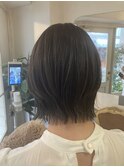 顔周りウルフ韓国２WAY前髪くびれ外ハネショートボブグレージュ