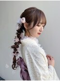 浴衣着付けヘアセットサイド編み下ろしシースルー前髪カット