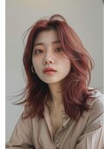 ミディアム/レッド/ミディアム/透明感カラー/【lana hair新宿】