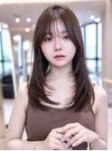 ミディアムくびれヘア顔周りレイヤーカット髪質改善縮毛矯正