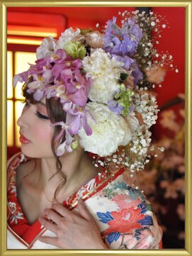 エヌ(N) 着物にピッタリ☆生花を使った生け花風アップスタイル♪