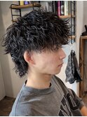 波巻きツイストスパイラルパーマ×メンズウルフカット