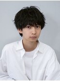 ブルーブラック フェザーパーマ サーフカール センターパート