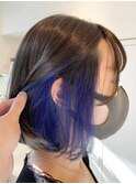 ラインカラーホワイトアッシュぱっつんボブミニボブ