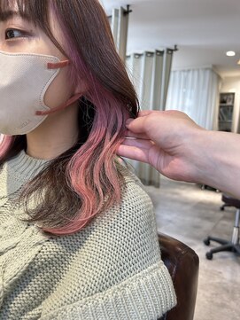アンス 大阪梅田(ANs.) 20代 30代 40代 インナーカラー ロング ミルクティーピンク