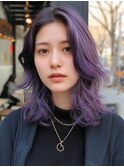 イメチェンホワイトブロンド美髪ワイドバング外ハネボブ