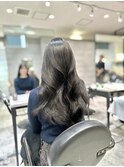 レイヤーカット 韓国ヘア 顔まわりカット アッシュグレー
