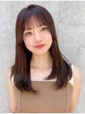 小顔 前髪 レイヤーカット チェリーブラウン"