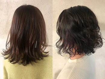 ムードコア(mu;d-Coa)の写真/mu;d独自の薬剤でパーマそのものがダメージを補修する髪質改善＊トレンドのコテ巻風パーマで朝の時短に◎