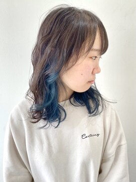 フォーク FOLK 【FOLK】インナーブルー☆似合わせゆる巻きミディアム♪