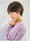 前髪あり耳掛け丸みくびれショートボブ20代30代40代50代（蘭）
