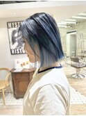 アンブレラカラーブルーシルバーアクアブル切りっぱなしボブ