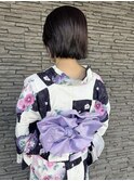 浴衣ヘアセット着付け黒髪ぱっつんボブ岡山南中央町