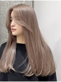 ミディアムレイヤーストレートロングウルフミルクティーベージュ