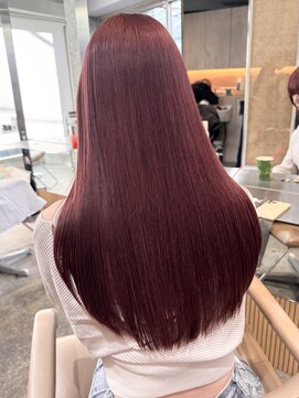 サンク 原宿 表参道(cinq) ブリーチなしダブルカラーレイヤーカットワインレッドブラウン