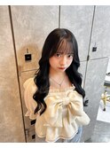 黒髪清楚ロング韓国巻きプルエクステ透明感ブラックカラー