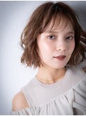 ミルクティーカラー乾かすだけ切りっぱなしボブv戸頭20代30代