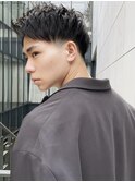 スーツ短髪ツーブロック束感モテる黒髪フェザーパーマA0508