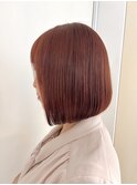 オレンジベージュ　前下がり切りっぱなしボブ　ブリーチなし