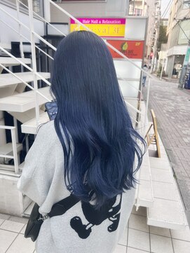 アソビ 表参道(ASOBI) ブリーチ ネイビーブルー ロング