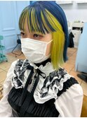 ハイトーン/ツートーンカラー/個性的/イエロー/ネイビーブルー