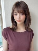 大人かわいいフェザーバングのモテカーキブラウン外ハネ吉祥寺