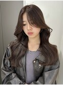 ココアブラウン　センターパート　レイヤーカット