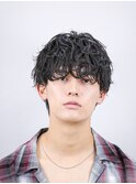 シャドウパーマ波巻きパーマツーブロック無造作マッシュ