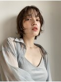 シースルーマッシュハイライトセミロングブリーチなしカラーボブ