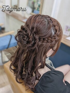 タグマル 量産型ヘアセット☆編込みカチューシャお花のハーフアップ☆