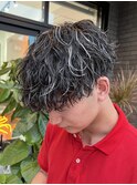 メッシュパーマ波巻きパーマハイライトカラーメンズブリーチ