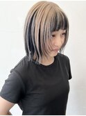 アンブレラカラーイメチェンブルーブラック外ハネボブブロンド