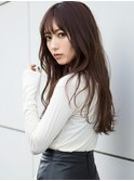 小顔レイヤーロングカフェモカ20代30代40代くびれミディ韓国ヘア