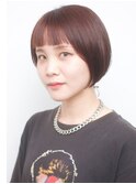 ショートボブカッパーブラウンピンクオレンジオン眉20代30代前髪
