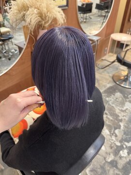 チャプター 問屋町(chapter) ケアブリーチダブルカラーラベンダーグレージュ切りっぱなしボブ