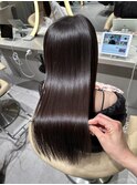 ★丸型逆三角ホワイトグレージュデジタルパーマチェリーブラウン