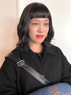 パーク 福岡天神西通り店(parc) オン眉　波巻きボブ　波巻きパーマ　ダークグレー　似合わせ